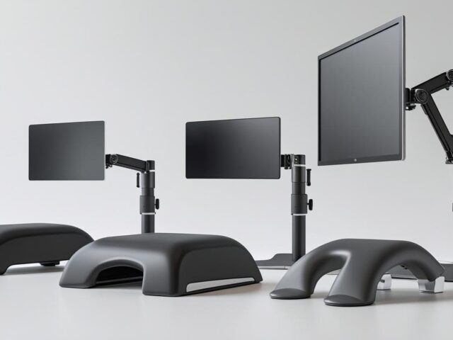 Equipamentos ergonômicos complementares: apoios de pés, braços reguláveis e suportes para monitores