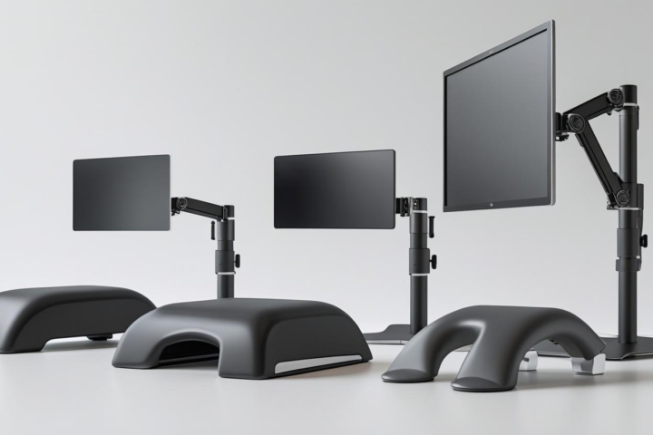 Equipamentos ergonômicos complementares: apoios de pés, braços reguláveis e suportes para monitores